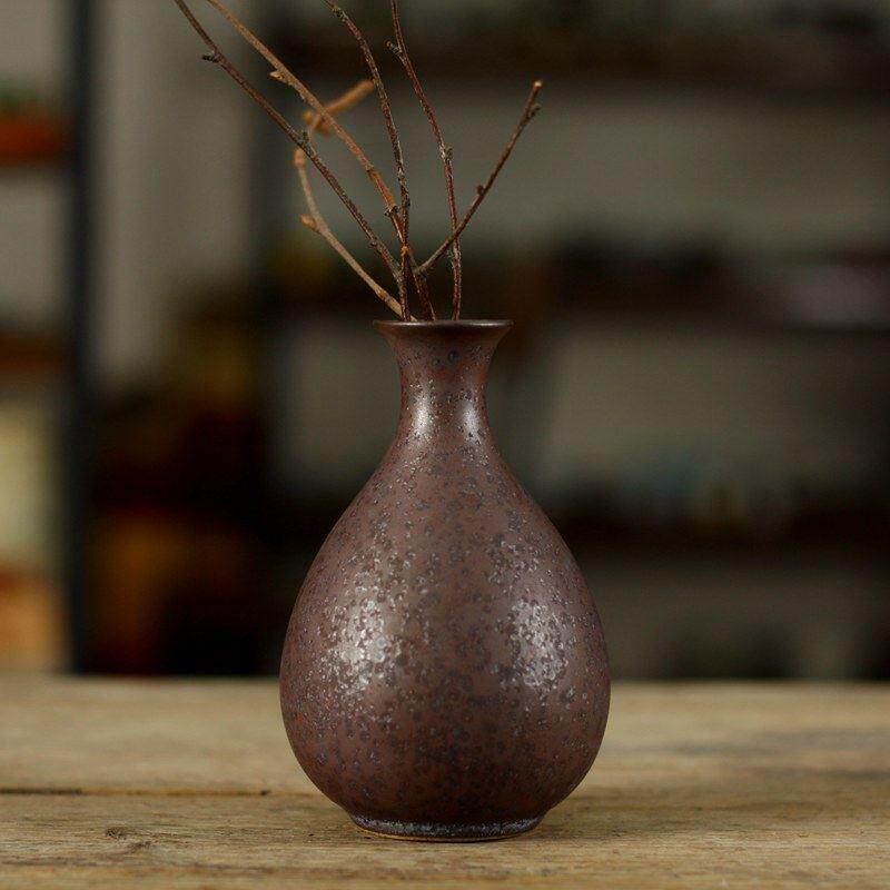 粗陶花插摆件茶道小花器 手拉胚花瓶古陶禅意小陶罐 创意日式陶器