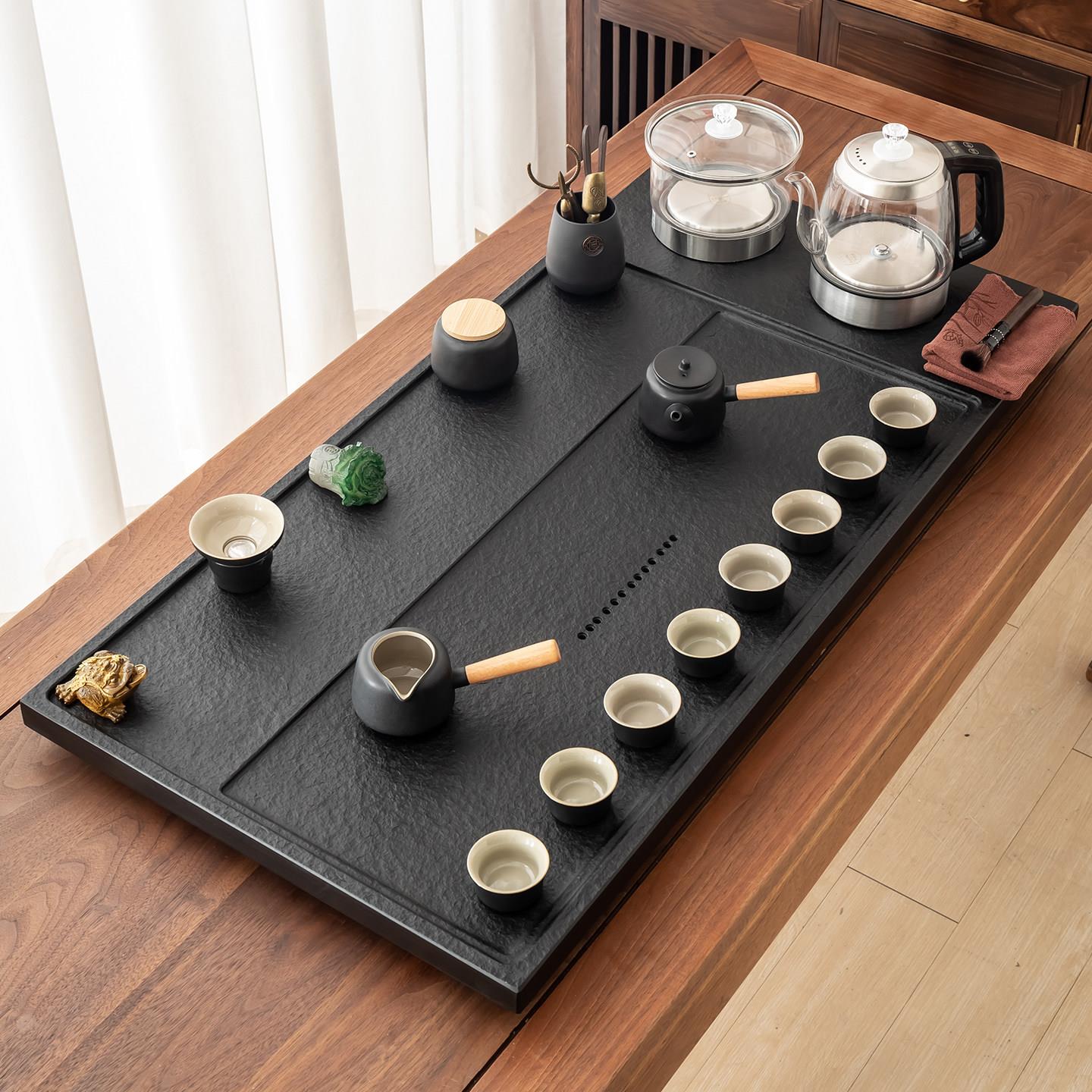 天然乌金石茶盘茶具套装自动电器烧水一体石头茶台家用轻奢电磁炉