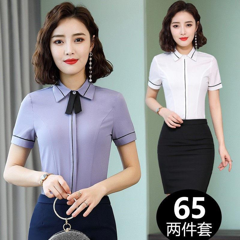 酒店前台接待工装夏季餐饮服务员工作服短袖上班服工装女士白衬衣图片