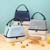 新款 多巴胺双层冰包大容量户外野餐包便携送餐带饭手提保温便当包