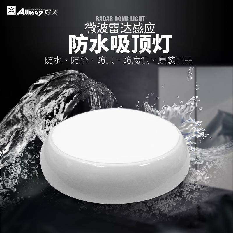 三防吸顶灯微波雷达感应IP65防水防尘防潮玄关过道走廊