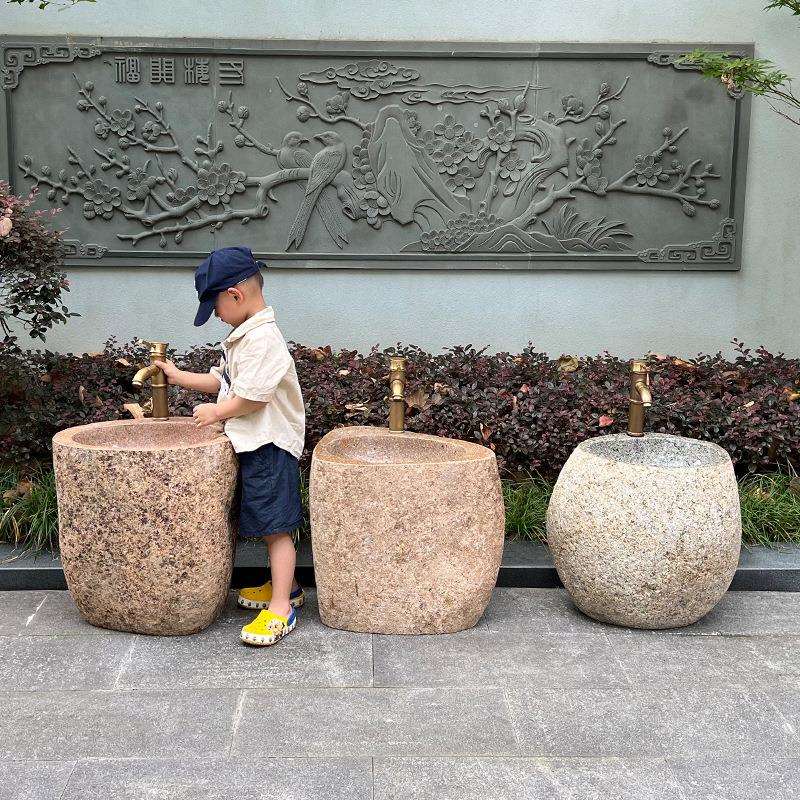 新款直销户外幼儿园洗手台一体庭院室外石头立柱盆艺术石材儿童洗