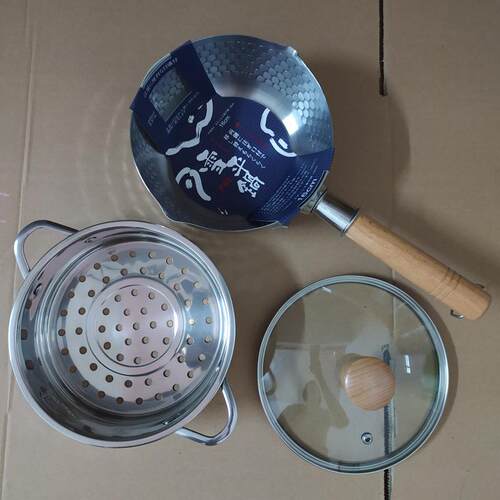 不锈钢小奶锅 木柄雪平锅多用蒸锅煮面锅婴儿辅食锅16cm304蒸屉