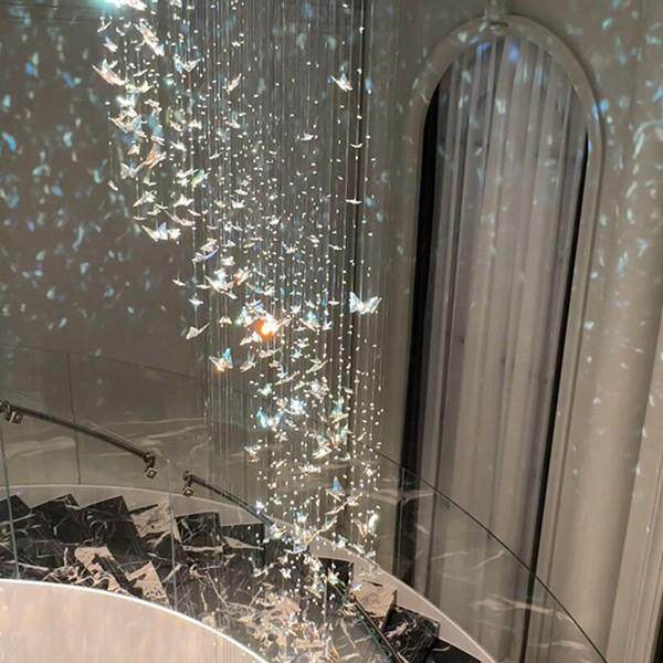 loft公寓造型楼梯吊灯复式楼中空客厅主灯别墅大厅水晶蝴蝶灯饰