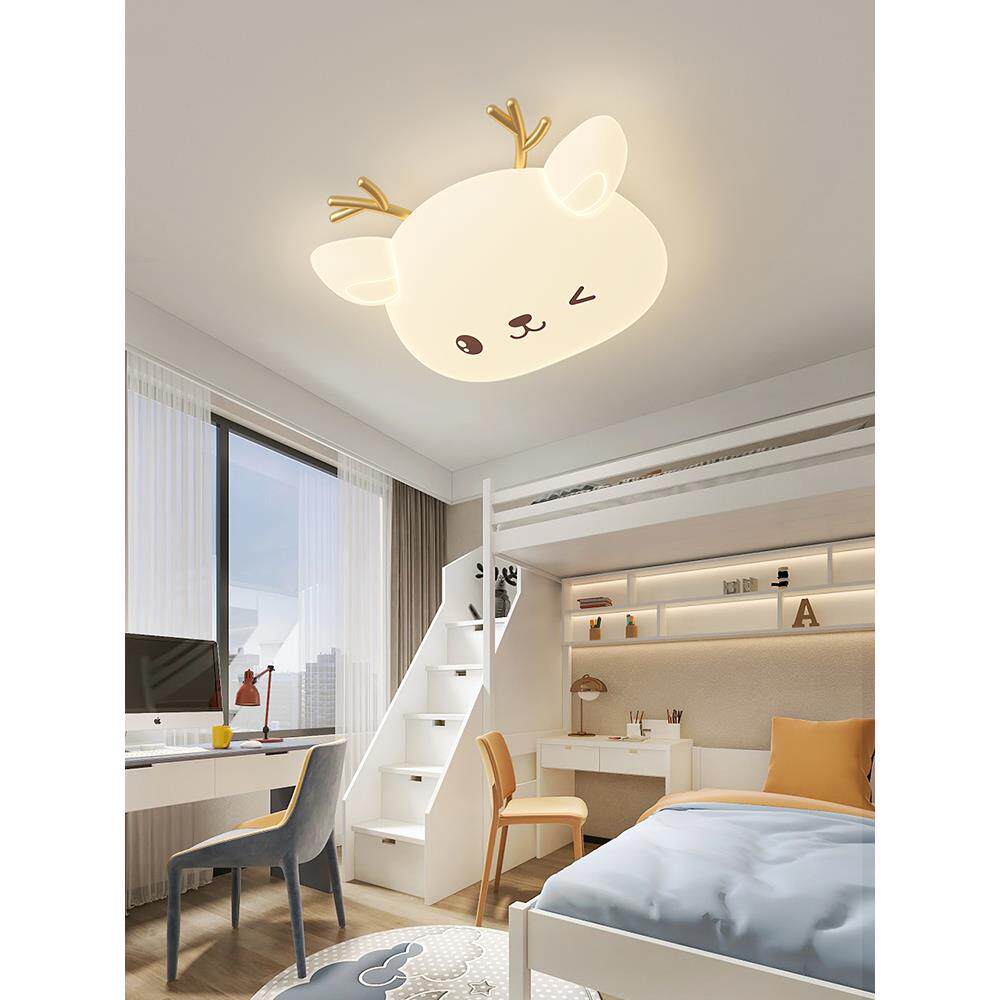 奶通油风室儿童房顶灯创意卡熊灯具温馨90普瑞全光吸谱护眼卧房间
