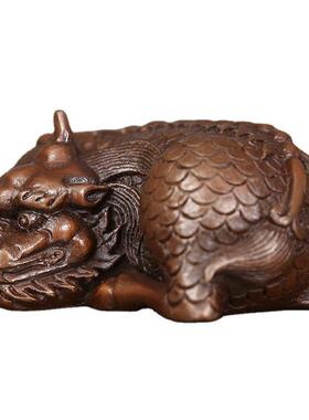 紫铜麒面麟居镇纸工摆件家办公室桌迷你瑞兽艺品麒麟礼品紫铜麒麟