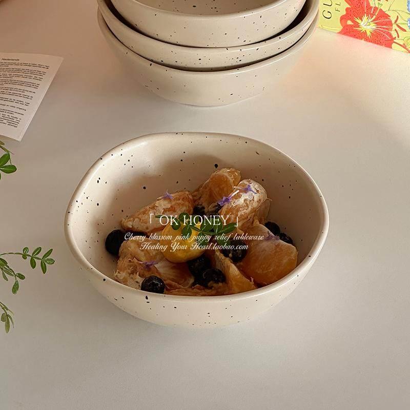 北欧简约泼墨不规则浅口陶瓷碗麦片碗早餐碗酸奶碗异型碗ins风