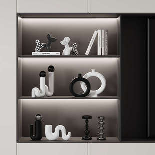 Rzone 高档黑白装饰品摆件客厅电视柜玄关餐边柜现代简约酒柜套装