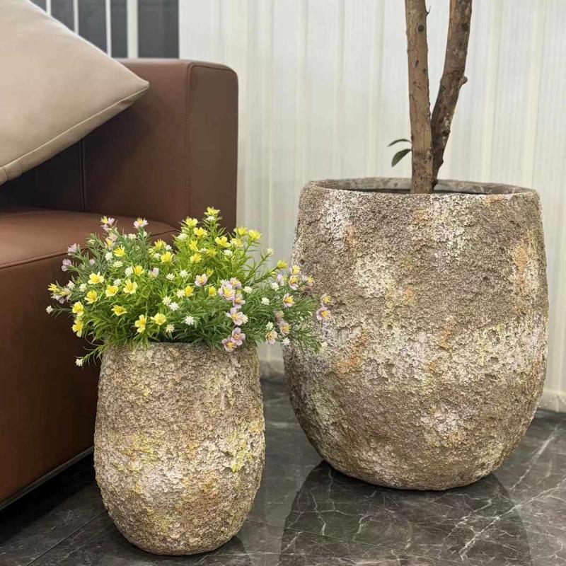 简约镁泥花盆大号绿植镁泥花器客厅阳台落地花盆室内装饰摆件盆景