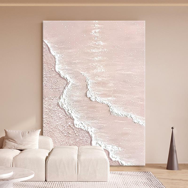 手绘油画 画抽象粉色海滩玄关装饰画 画现代简约客厅沙发背景墙饭