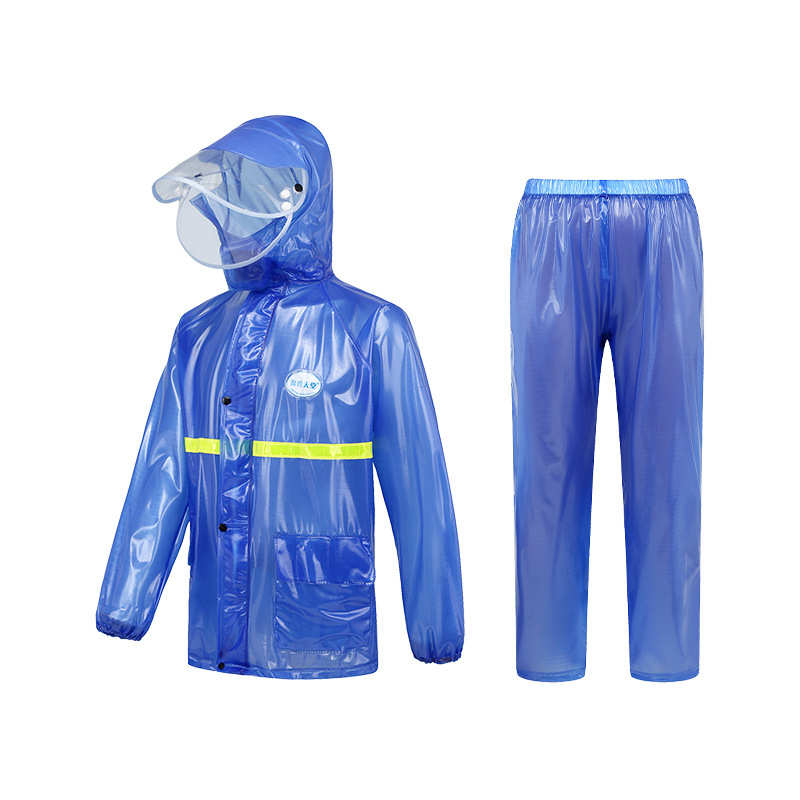 分体蓝色南亚PVC防水雨服3D立体纹时尚反光防雨透气雨衣雨裤套装