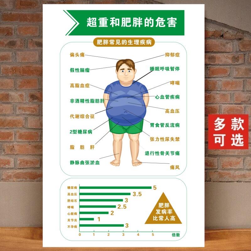 肥胖的危害海报宣传画挂图肥胖可导致的疾病广告展板美容美体墙贴