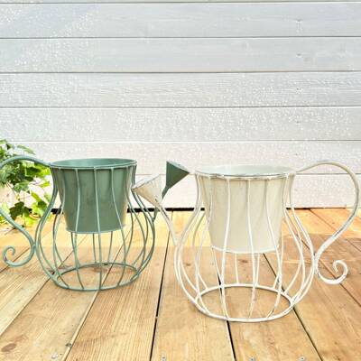 temu简约铁艺洒水壶花盆壁挂盆器口径15CM花园阳台装饰性花盆