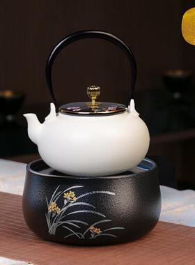 莺歌烧黑晶炉煮茶壶煮茶器陶瓷壶不锈钢烧水壶茶具小型煮茶炉家用
