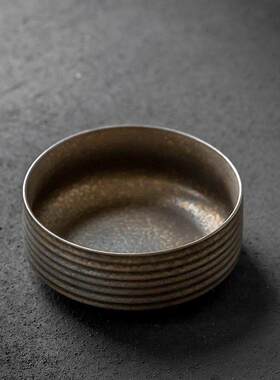 螺纹鎏金釉粗陶茶洗家用复古水盂大号茶渣缸陶瓷茶桶杯洗茶道配件