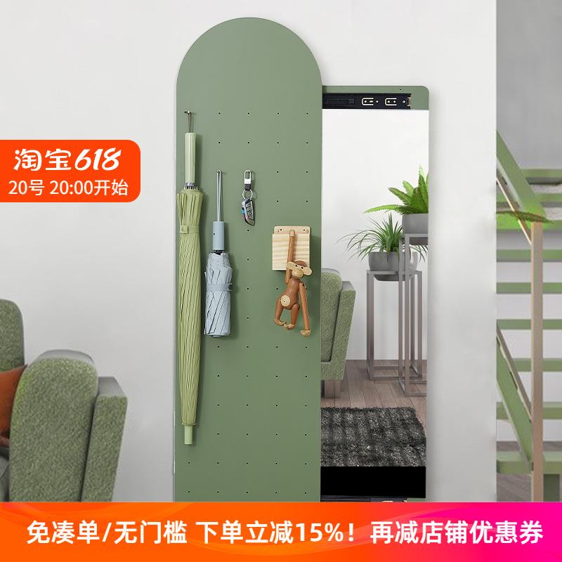 W8木工小舅 可关闭拱形洞洞板全身镜隐藏式 玄关遮挡镜子推拉穿衣