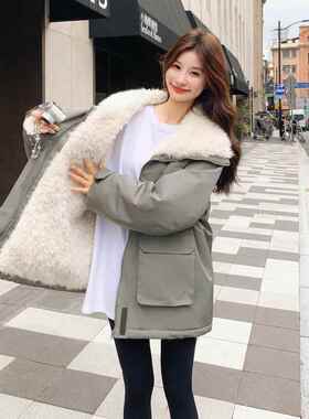 灰色百搭大毛领工装派克款服女款中长冬季2B188-95暖新加绒加厚保