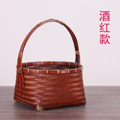 竹编提篮手提篮子竹筐收纳篮复古做旧茶具收纳竹编包竹制品