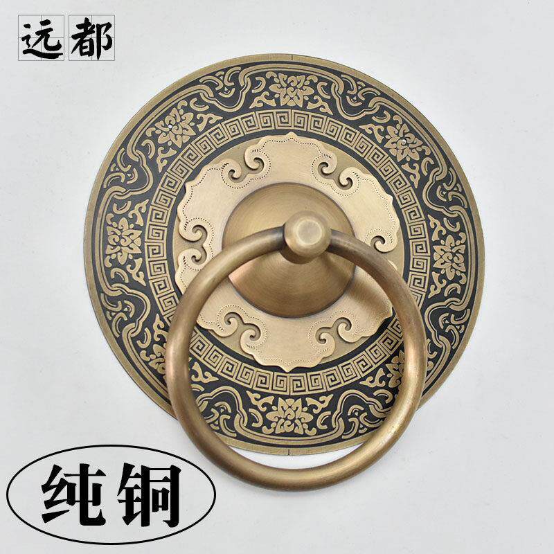 纯铜门环中式彷古门把手老式实木大门拉环覆古如意带花全铜门拉手