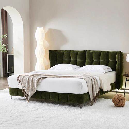 意式极简现代简约肌肉床雪尼尔绒布艺床主卧1.8双人实木大床婚床