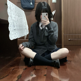 jk毛衣开衫外套女秋冬季日系学院风制服，校供感深灰长袖针织上衣