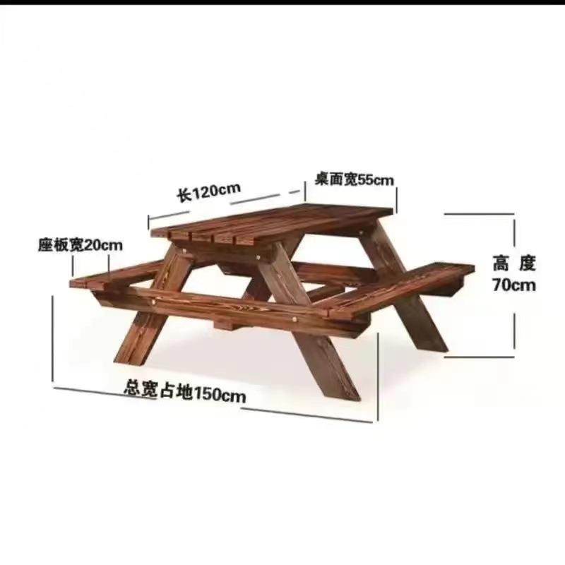 户外小区防腐木连公体桌椅伞园室外带套庭院实ONA木休闲桌椅三件