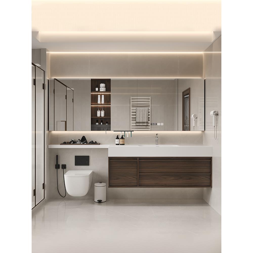 现代简约浴室柜组合马桶延长洗漱台卫生间岩板洗脸池洗手台盆定制