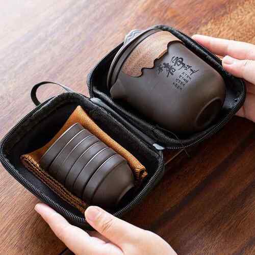 新款旅行茶具套装便携式包户外快客杯紫砂陶瓷一壶六杯防烫定作