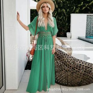 防晒海边度假泳衣外搭比基尼遮挡裙 蕾丝拼接长袖 泳衣罩衫 沙滩开衫