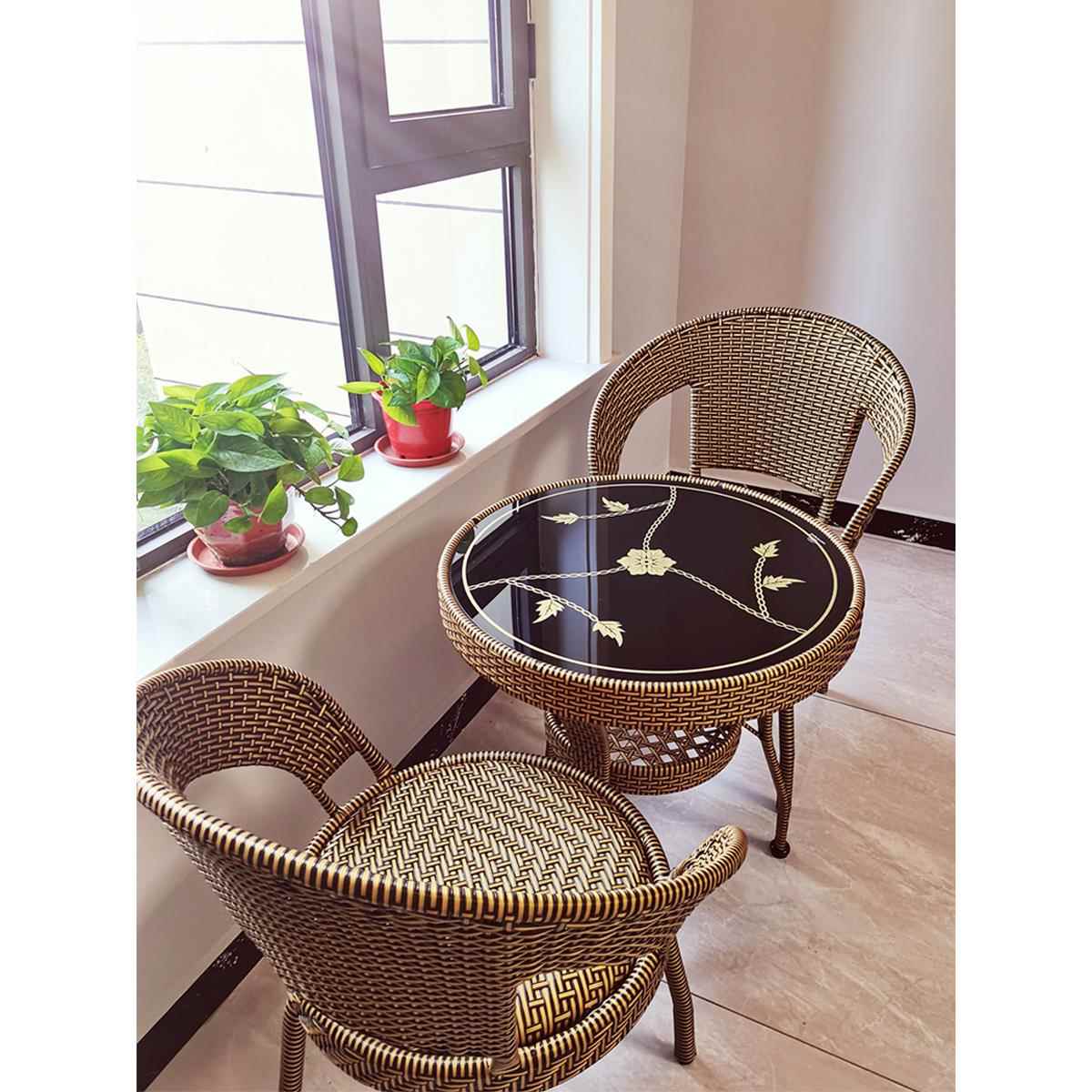 高档藤椅桌椅三件套阳台闲休茶几方圆客厅户外藤仿椅网红小户型桌