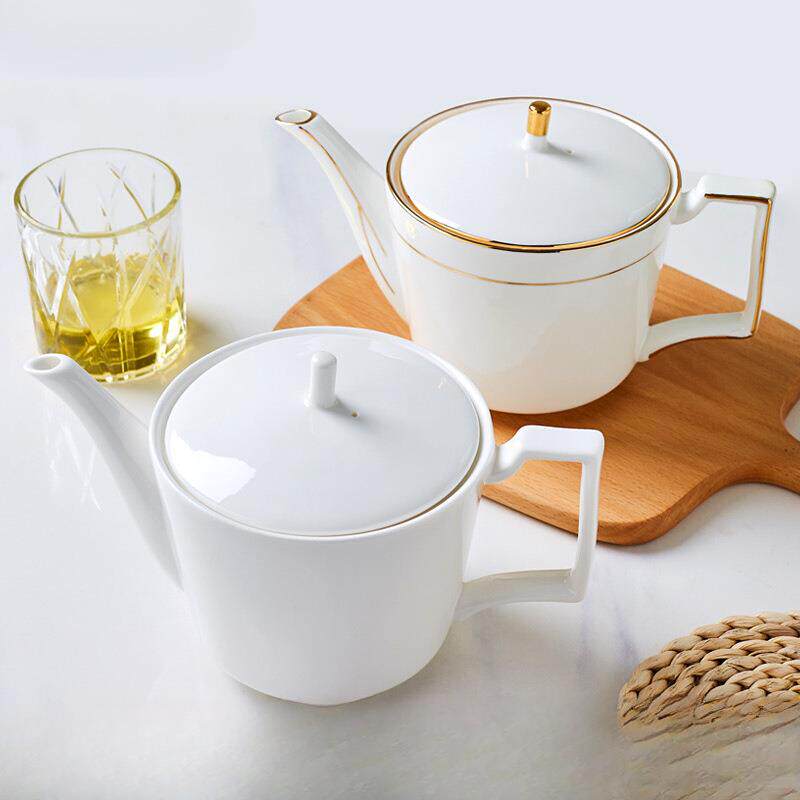 景德镇金边骨瓷茶具套装家用白色简约大号壶茶杯泡陶瓷带盖茶壶