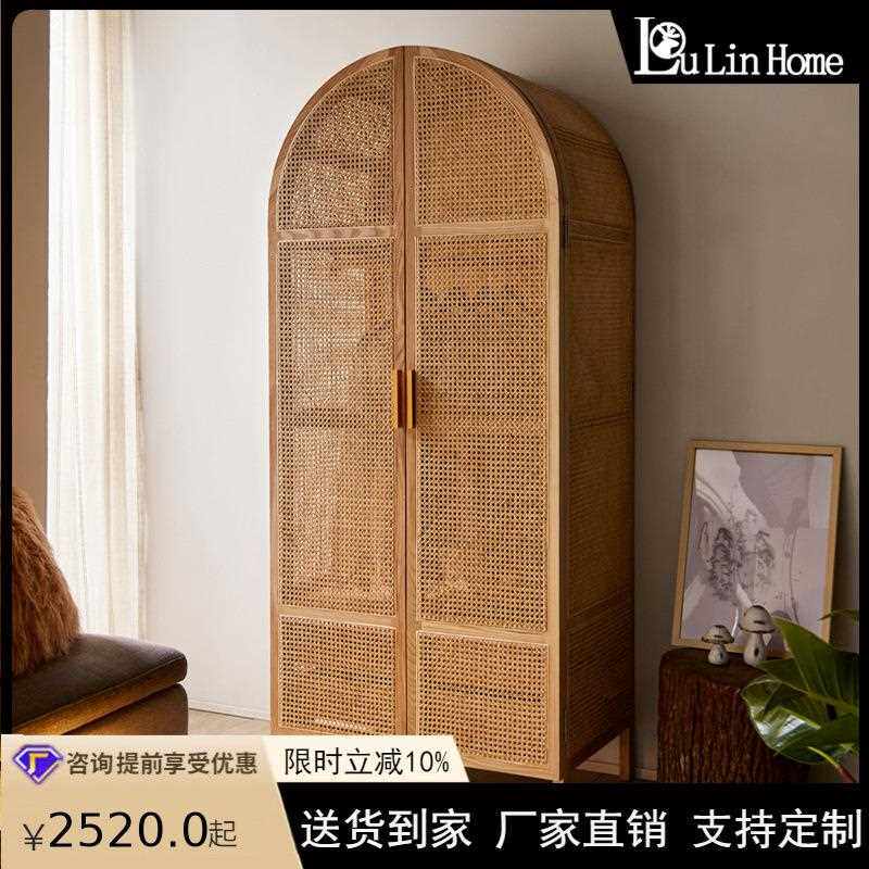 新款直销ins简易藤编艺术柜子现代简约实木框架衣柜北欧民宿卧室