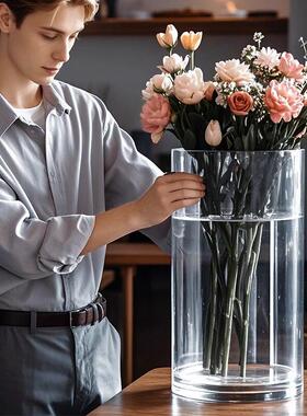 大号宽口透明亚克力花瓶大口径水培器皿特大号深水醒花桶405060cm