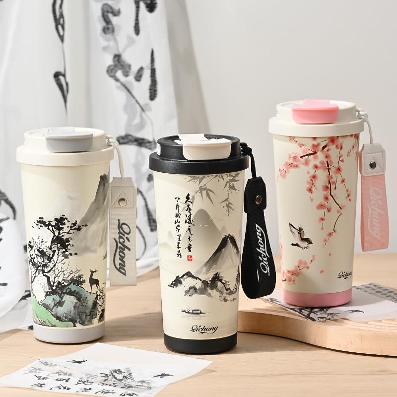 陶瓷国风咖啡保温杯泡茶吸管直饮便携陶瓷内胆咖啡杯霸王茶姬杯子