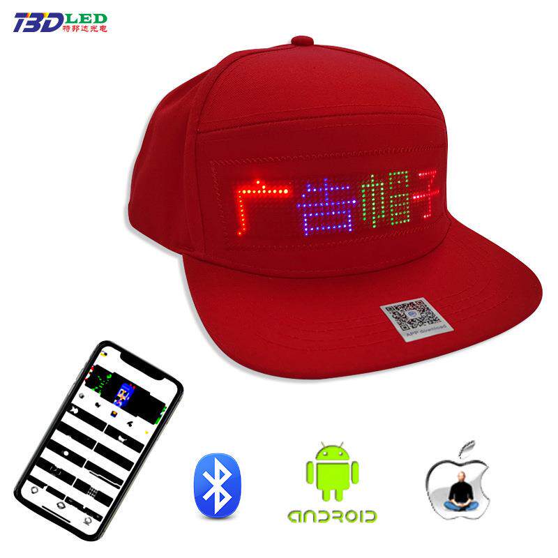 跨境显示器款纯棉LED帽子走字单色显示屏蓝牙发送创意led发光帽子