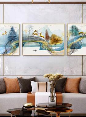中式卧室三联画画沙发背景简约画墙面装饰画餐厅挂画客厅