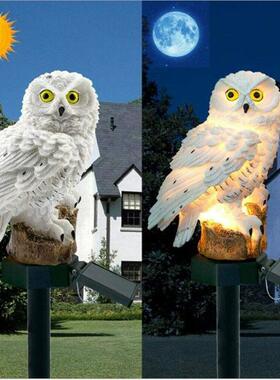 庭院花园房屋装饰太阳能猫头鹰与地面插入夜光驱鸟猫头鹰草坪吓鸟