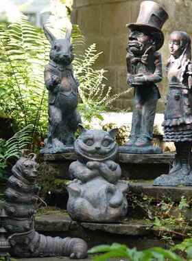 直销新款爱丽丝梦游仙境帽匠花园庭院树脂套装雕像摆件工艺品园林