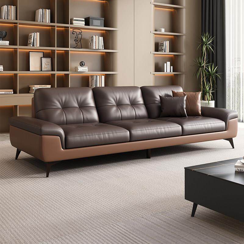 真皮现代简约办公室沙发意式会客贵宾接待商务洽谈三人位茶几组合