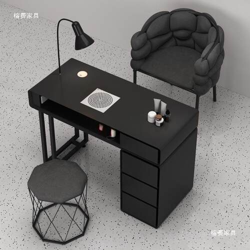 美甲桌椅套装简约经济型单双人轻奢多功能奶油风大理石网红美甲台