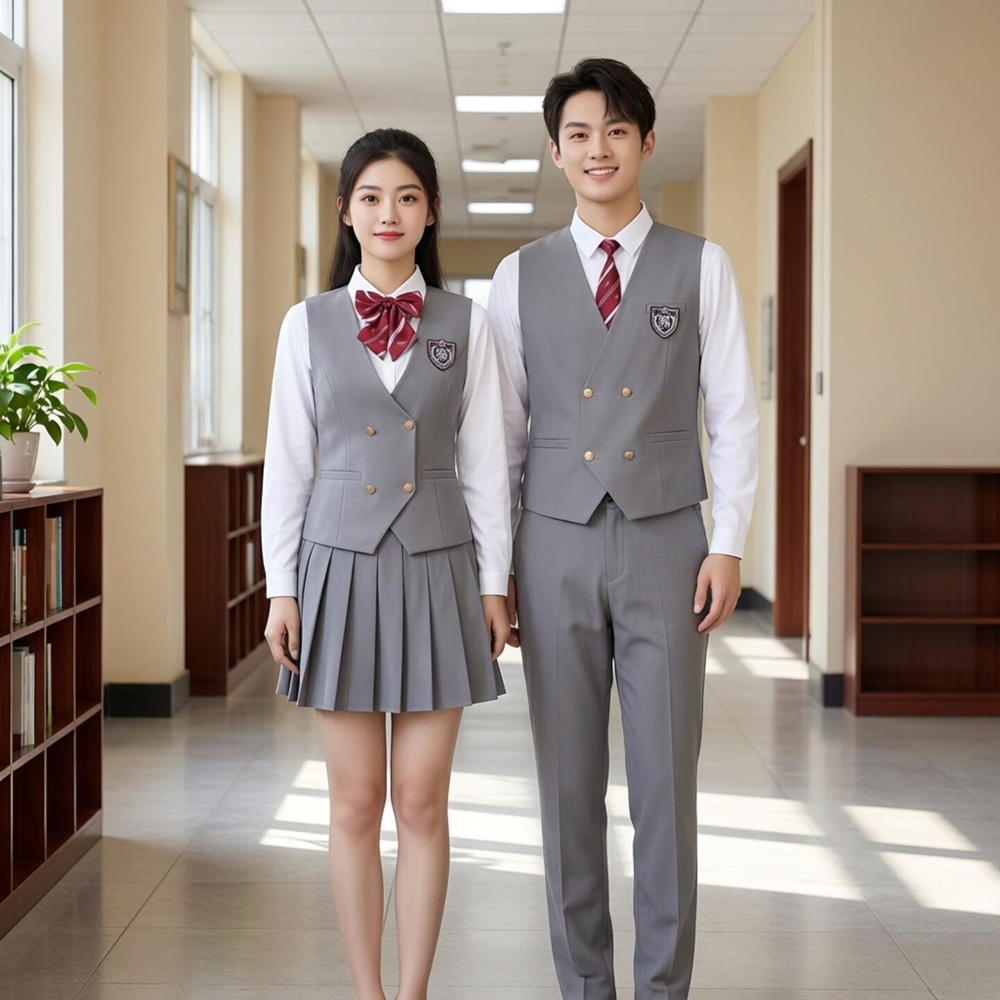 学院风西装背心百褶裙套装韩版面试工作服上班服物业坎肩服务员