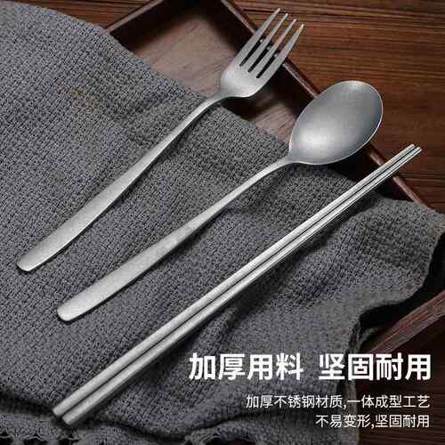 覆古风韩式不锈钢筷子勺子叉子西餐三件套装餐具做旧烤肉方形防滑