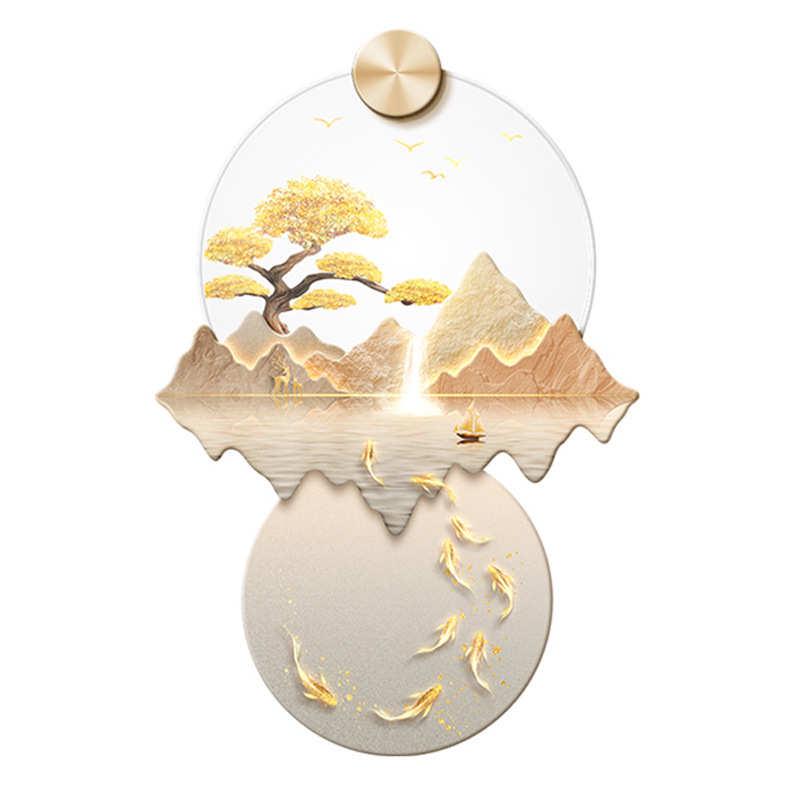 高山流水新中式玄关装饰画大气山水走廊过道挂画入户正对门壁画灯