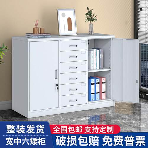 宽中六矮柜铁皮文件柜办公室资料档案柜带锁抽屉收纳柜家用收纳柜