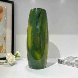 墨绿色玉质手工琉璃花瓶高级感艺术摆件客厅样板间水培插花桌面装