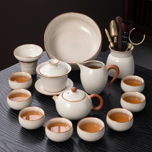 家用功夫泡茶壶轻奢高档茶杯茶碗盖碗整套 陶明堂汝窑茶具套装