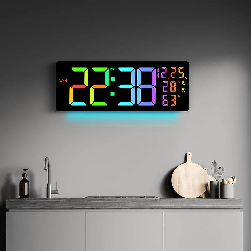 新跨境LED幻彩挂钟RGB变色客厅挂钟显示多功能闹钟大尺寸6669RGB
