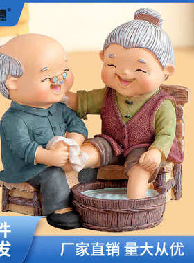 新中式玄关老头老太太人乔迁新居酒柜客厅电视柜家居装饰品小链衡