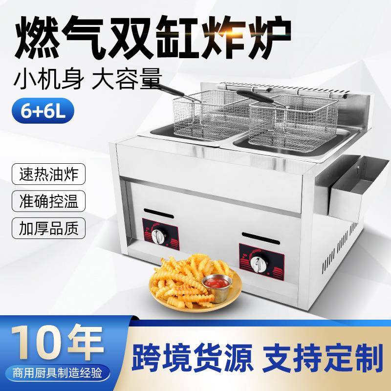 炸炉 商用燃气烟窗双缸双筛燃气炸炉 大容量小吃油炸锅 油炸机