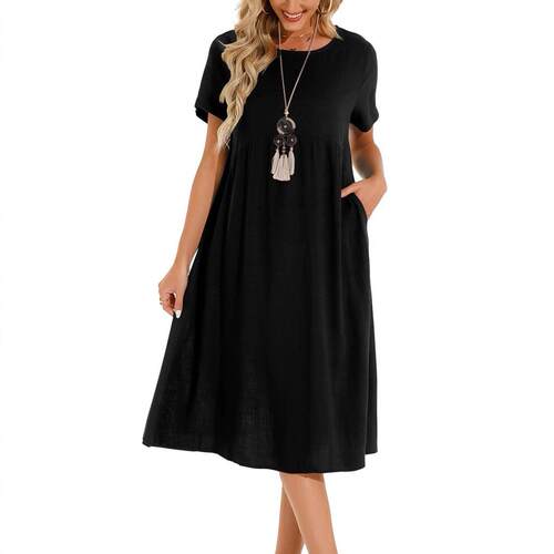 Split sleeve plus size long cotton and linen dress